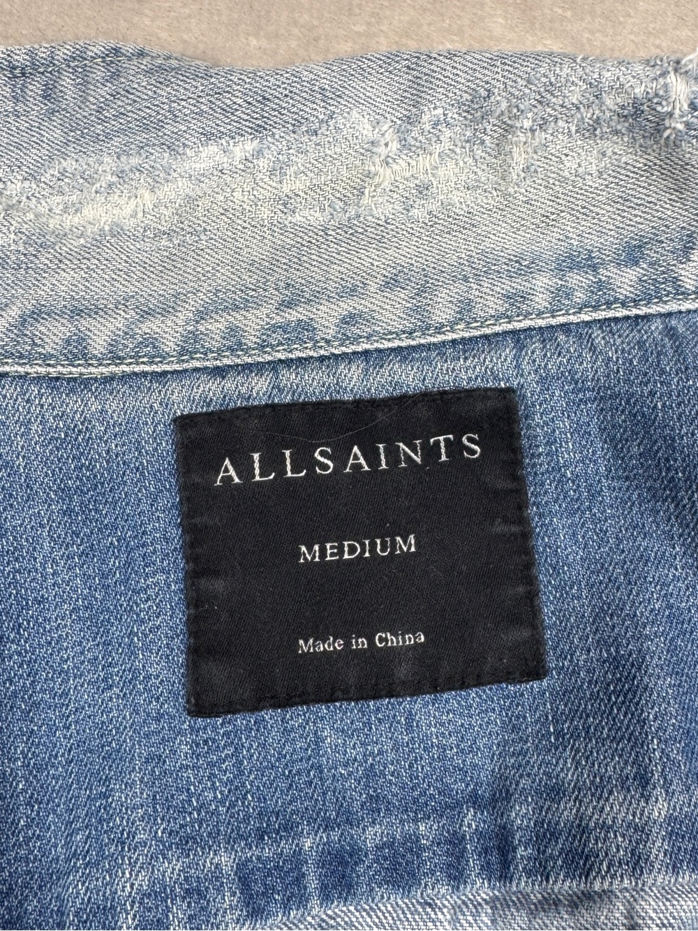 All Saints Men’s 100% Cotton Distressed Denim Blue Jean Button Jacket Size M - Picture 16 of 17